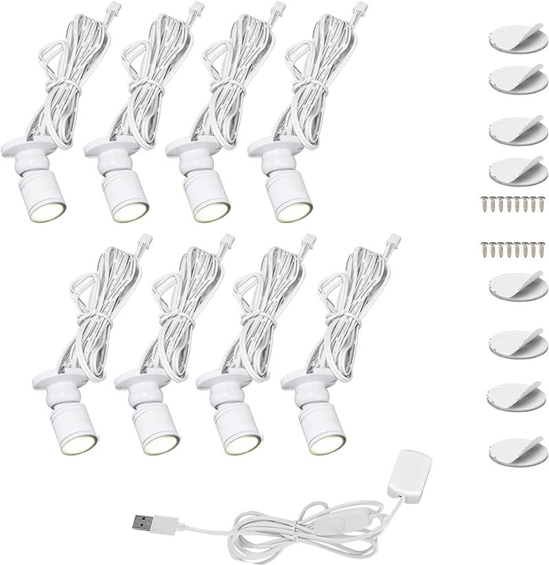 Cefrank أضواء سبوت ميني مع ديمر، 8 × 1 واط 360° قابلة للدوران، ضوء سبوت LED لخزانة المجوهرات، ضوء حائط قابل للتعتيم، غلاف باللون الأبيض (عبوة-8، أبيض بارد 6000 كيلفن) - Image 1